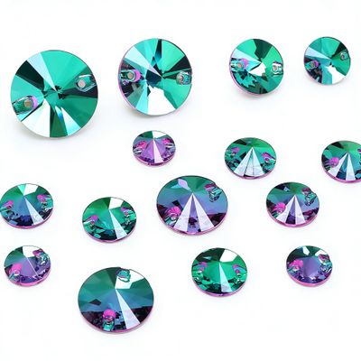 JINJIAO Sew On Rhinestone,Round Shape Flatback Sew On Crystal Mixed Size Sewing Gems with Holes for Clothes Shoes Costume Garment DIY CraftsGreen