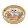 DIY Diamond Serving Tray Round Handmade Diamond Art Painting Wooden Breakfast Tray with Handles Dinner Plate for Coffee Living Room Home Organizer Diameter 21.5cm-White Puppy-Small view 1