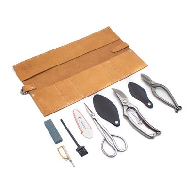 Household Flower Art Tool Kit Stainless Steel Japanese Ikebana Flower Arrangement Tools Set with Real Cowhide Bag