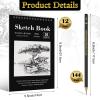 Humyoun 36 Pcs Top Spiral Bound Sketch Pad with Drawing Pencils Set, 5.5 x 8.5 Inch Sketchbook, 68lb(100gsm) Thick Paper, Charcoal & Graphite Pencils (12B-4H) for Shading, Artists & Beginners view 2