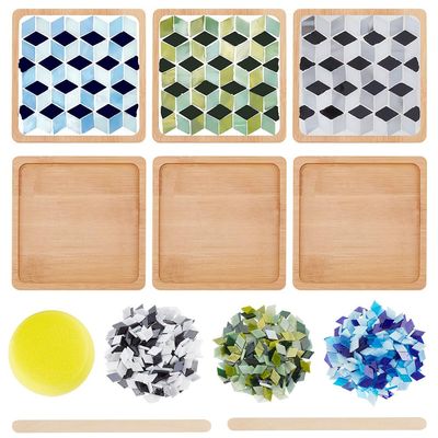 WEBEEDY 3 Sets Rhombus Mosaic Tiles Coaster Kit DIY Mosaic Bamboo Coaster Kits Mosaics Coaster Making Kit with Instruction,Rhombus Mosaic Kits with Coaster for Adults Handmade Home Decor