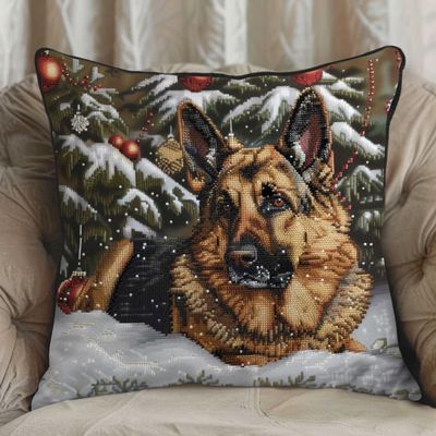 Kitquiver Latch Hook Pillow Kit German Shepherd Animal DIY Hook Crochet Yarn Needle Craft Easy Handmade Cushion for Home Sofa Decoration 43x43cm, 1TZ4080AU