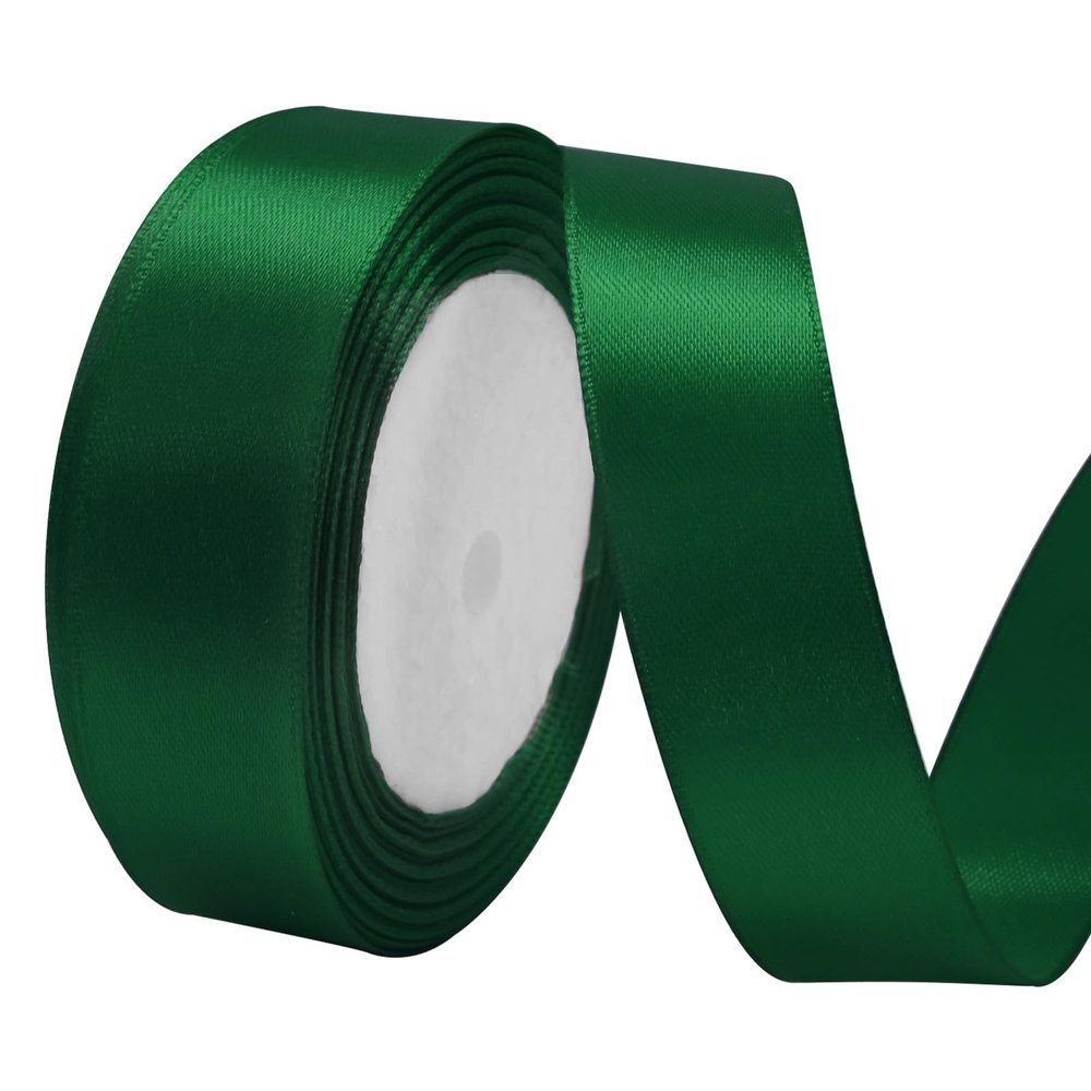 Lrybbon Forest Green Satin Ribbon 1 Inch x 25 Yards Solid Fabric Polyester Satin Ribbon for Gift Wrapping Art Craft Flower Bouquet Hair Bows Making Wedding Party Decoration Sewing Projects