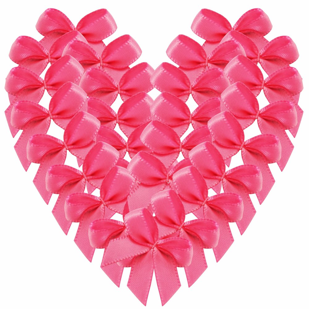 Micomon 50pcs Tiny 1-Inch Hot Pink Mini Satin Ribbon Bows for Crafts Polyester Double Face Bows Mini Ribbon Bows Appliques for Sewing, Scrap-Booking Baby Shower(Hot.Pink)