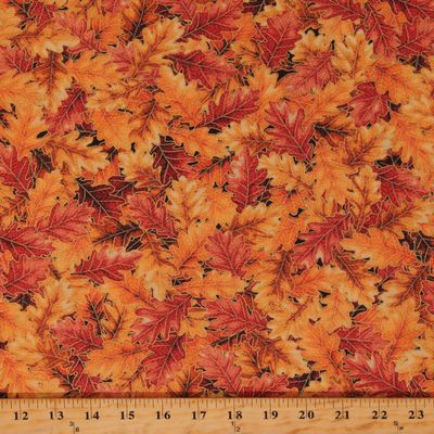 Robert Kaufman Cotton Sweet Pumpkin Spice Leaves Leaf Trees Autumn Seasonal Fall Orange Cotton Fabric Print by The Yard (SRKM-22321-191-AUTUMN)