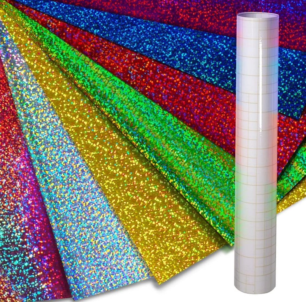 VViViD Mosaic+ Glitter Holographic Crafting Vinyl, 12" x 13", 7 Color Bundle, with Transfer Paper