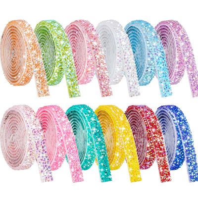 NiArt Self Adhesive Rhinestone Ribbon Rolls Set of 12 Candy Colors, Total 12 Yards 0.39" Wide Durable Reflective Decoration for DIY Crafts, Events, Home Decor, Versatile Use for Phones, Laptops & More