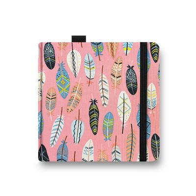 5x5 Handy Portable Handmade Cloth Fabric Hardcover Sewing Binding Travel WaterSketchbooks Watercolor Paper 140LB/300gsm 20Sheets/40Pages Journal Mixed Media Pad Notebook Pink Feather