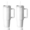 PYD Life 2 Pack 40 OZ Sublimation Tumblers with Handle White Blanks Stainless Steel Cups Mugs with Lid and Plastic Straw for Sublimation Oven Tumbler Heat Press Printing view 1