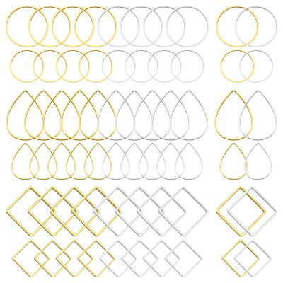Oubaka 192pcs Earring Hoop Jewelry Making, 3 Shapes Earrings Beading Hoop Bulk Hypoallergenic Square Teardrop Round Earring Findings for DIY Crafts Accessories Supplies (Gold&Silver)