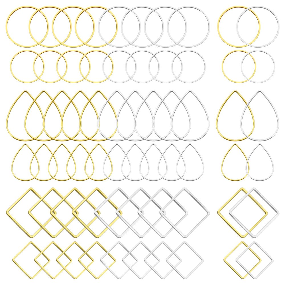 Oubaka 192pcs Earring Hoop Jewelry Making, 3 Shapes Earrings Beading Hoop Bulk Hypoallergenic Square Teardrop Round Earring Findings for DIY Crafts Accessories Supplies (Gold&Silver)