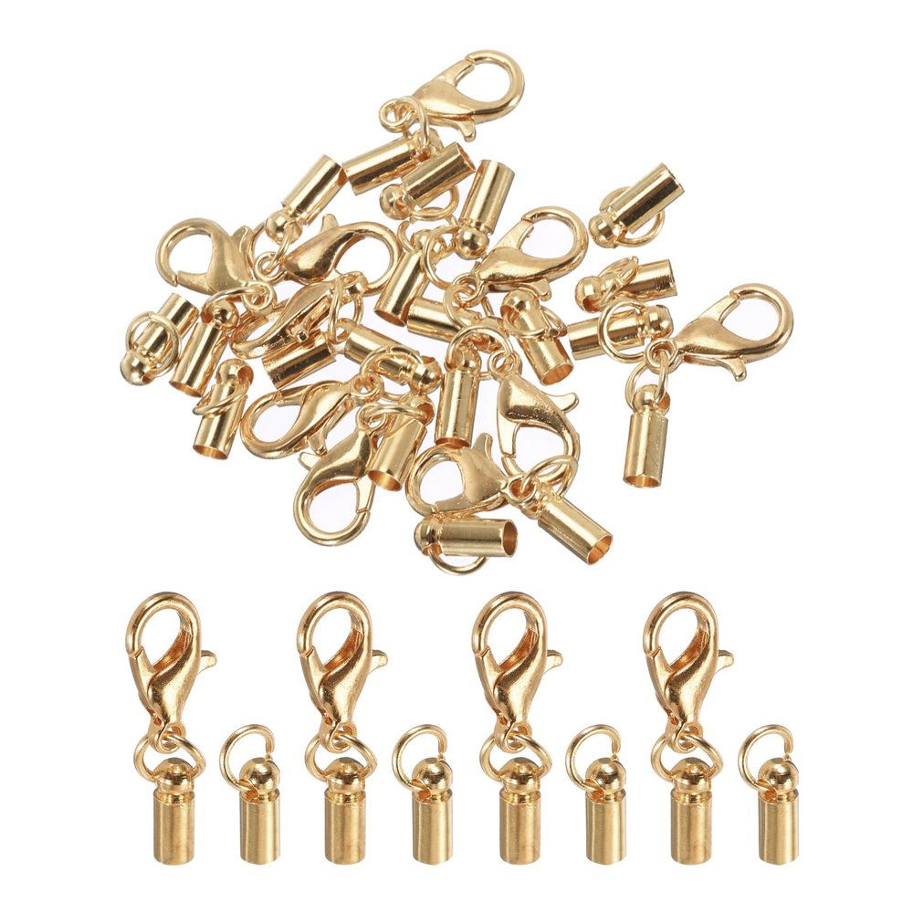 MECCANIXITY Fold Over Cord End Caps Rose Gold 3mm OD with Crimp Covers Lobster Claw Clasps DIY Jewelry Making for Bracelets and Necklaces Crafting 20 Pcs
