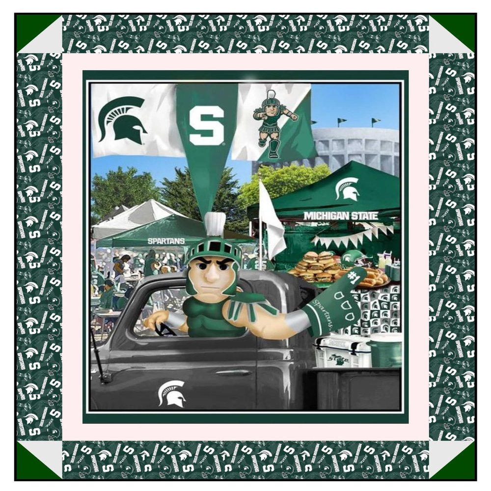 College Quilt Kit - Spartans Tailgate Panel - Pre-Cut Fabrics - Premium Licensed Fabrics for Quilting - Lap Size (47"x55") (Michigan State)