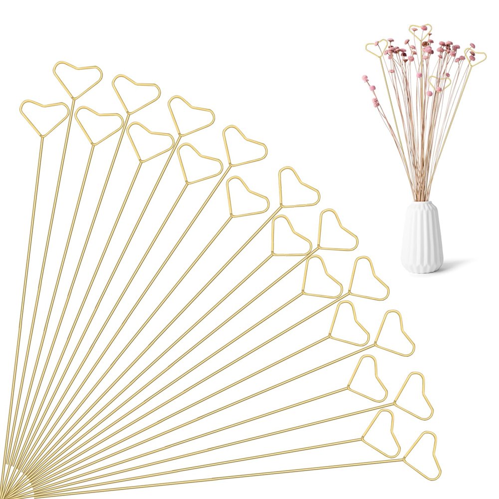 Floral Pick Card Holder 20Pcs Picture Holders for Centerpieces,Gold Place Card Holder Stick Clip for Flower Arrangement Metal Wire Photo Holder,Heart Shape Floral Picks for Wedding Birthday Party