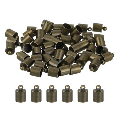 uxcell 50Pcs Leather Cord End Caps, 7mm OD Column Barrel Terminators for DIY Making Leather Bracelets Tassels, Bronze Tone