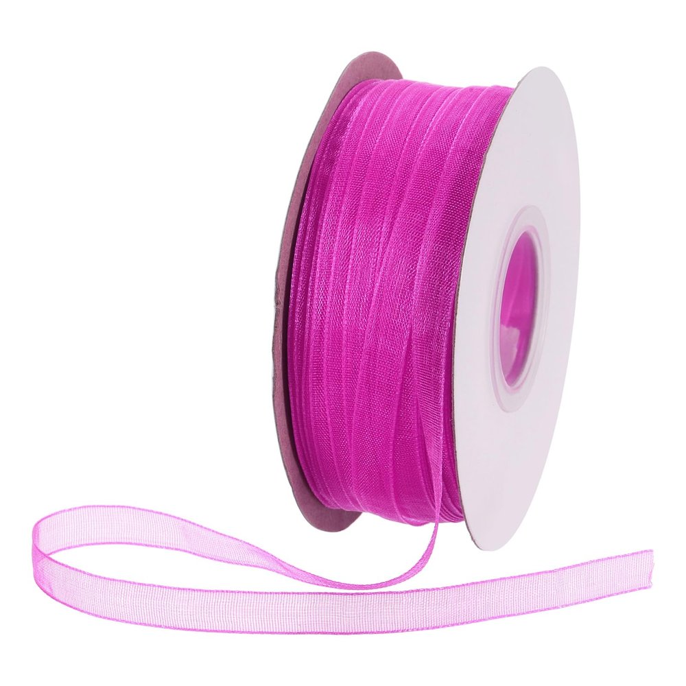 DMiotech 100 Yards Organza Ribbon 1/4 Inch Deep Rose Red Chiffon Ribbon Shimmer Sheer Gift Wrapping Ribbons for Flower Bouquets Wedding Birthday DIY Decoration