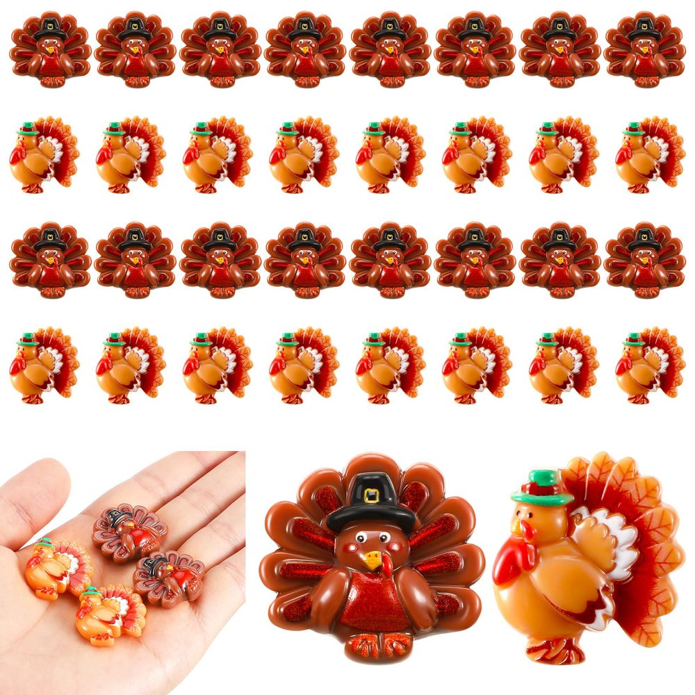 Cinnvoice 60 Pcs Turkey Charms Thanksgiving Turkey Craft Kit Resin Turkey for Thanksgiving Resin Flatback Craft Embellishment Hairpin Decoration Accessories for Thanksgiving DIY Craft Making