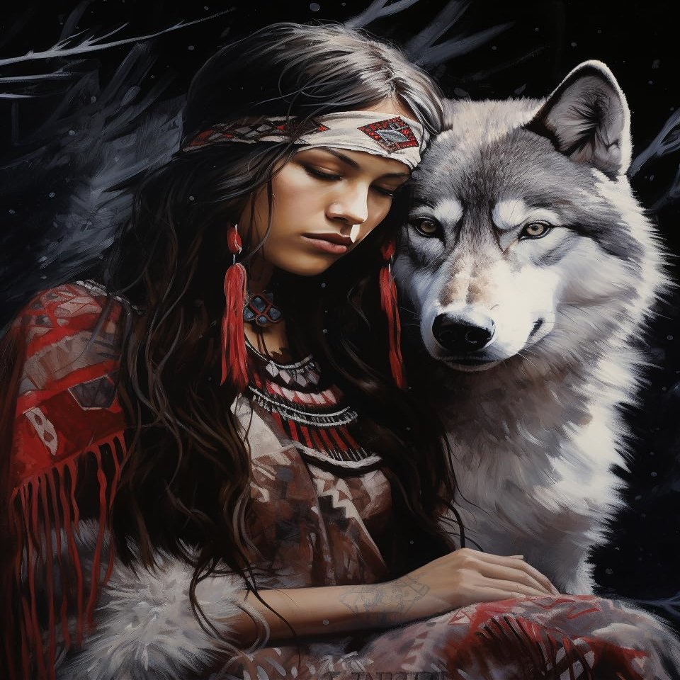 NineTribe Basics Wolf and Native American Indian Girl 5D Diamond Art Painting for Adults Full Drill Round Diamond Paint by Number Kits for Beginners Gems Cross Stitch for Wall Decor 11.8x15.8inch(4)