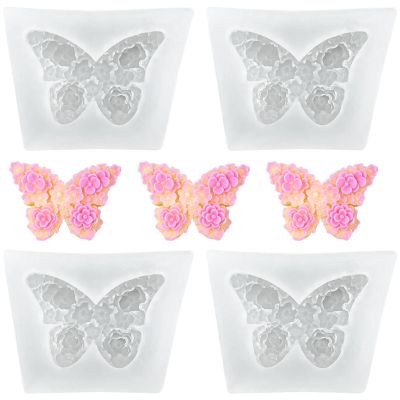 4 Pcs Flower Butterfly Silicone Molds Floral Epoxy Resin Molds 3D Butterfly Candle Molds Scented Plaster Soap Clay Wax Molds for DIY Crafts Candle Making