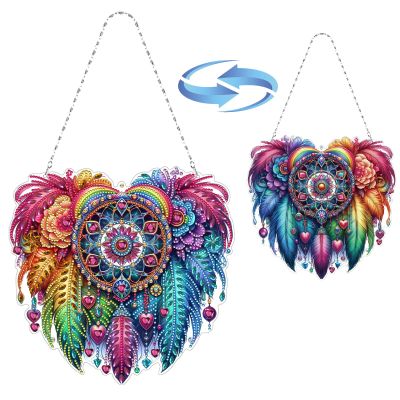 DIY Dotted Diamond Pendant, PVC Diamond Art Painting Creative Design Round Pendant Window Pendants Home Garden Wall Decor (Double-Sided Pattern, Single-Sided Dotted Diamond)-#34-Heart