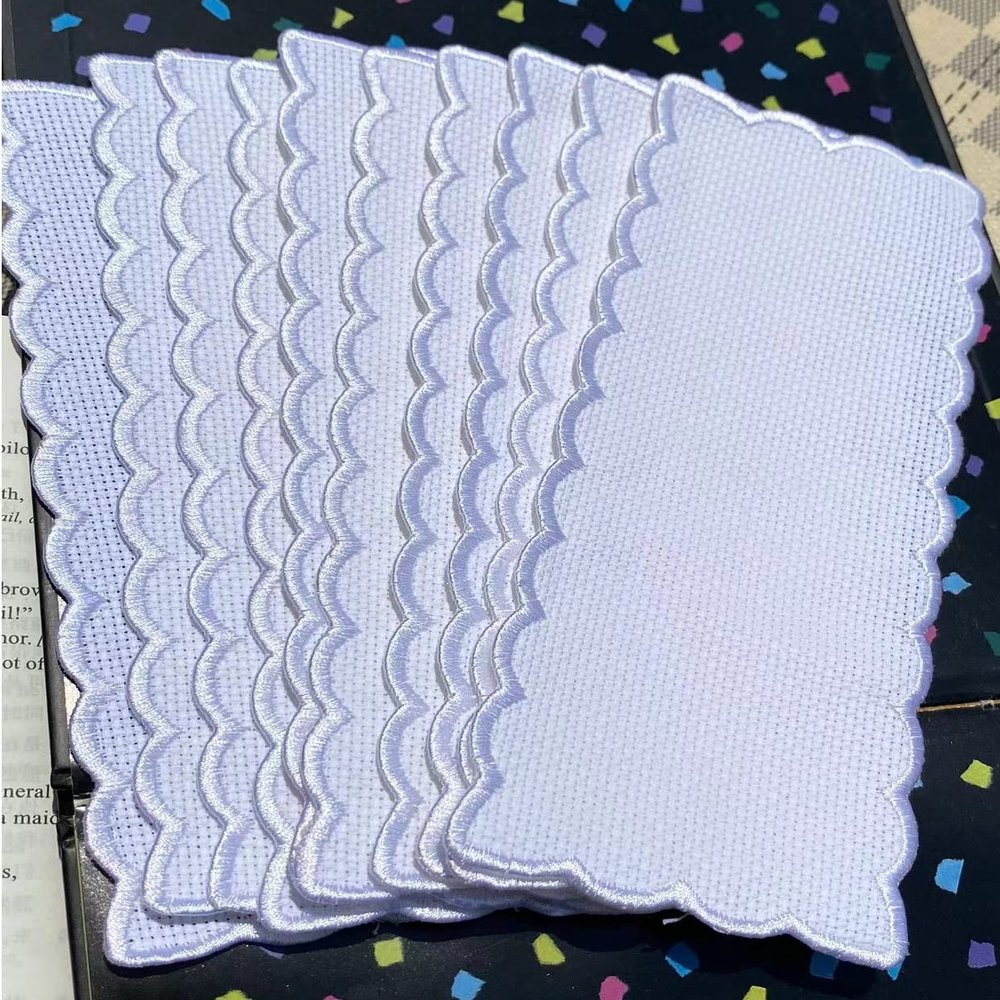 11 pcs 18 Count Pure White Scallop Embroidery Edged Blank Cross Stitch Bookmark for DIY,aida Fabric Edged Cross Stitch Book Mark Blank