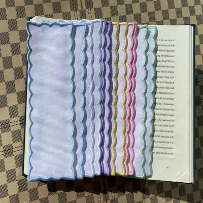 12 pcs 18count aida Fabric Colored Scallop Embroidery Edged Blank Cross Stitch Bookmark for DIY,aida Fabric Edged Cross Stitch Book Mark Blank to Cross Stitch