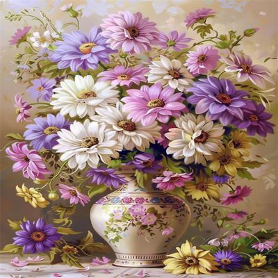 Walluminati Stamped Cross Stitch Kits Needlework Preprint Needlepoint Kits for Adults Funny Embroidery Kit Knitting Starter Kit Beginner for Adults(Beautiful Chrysanthemums,16x20inch)