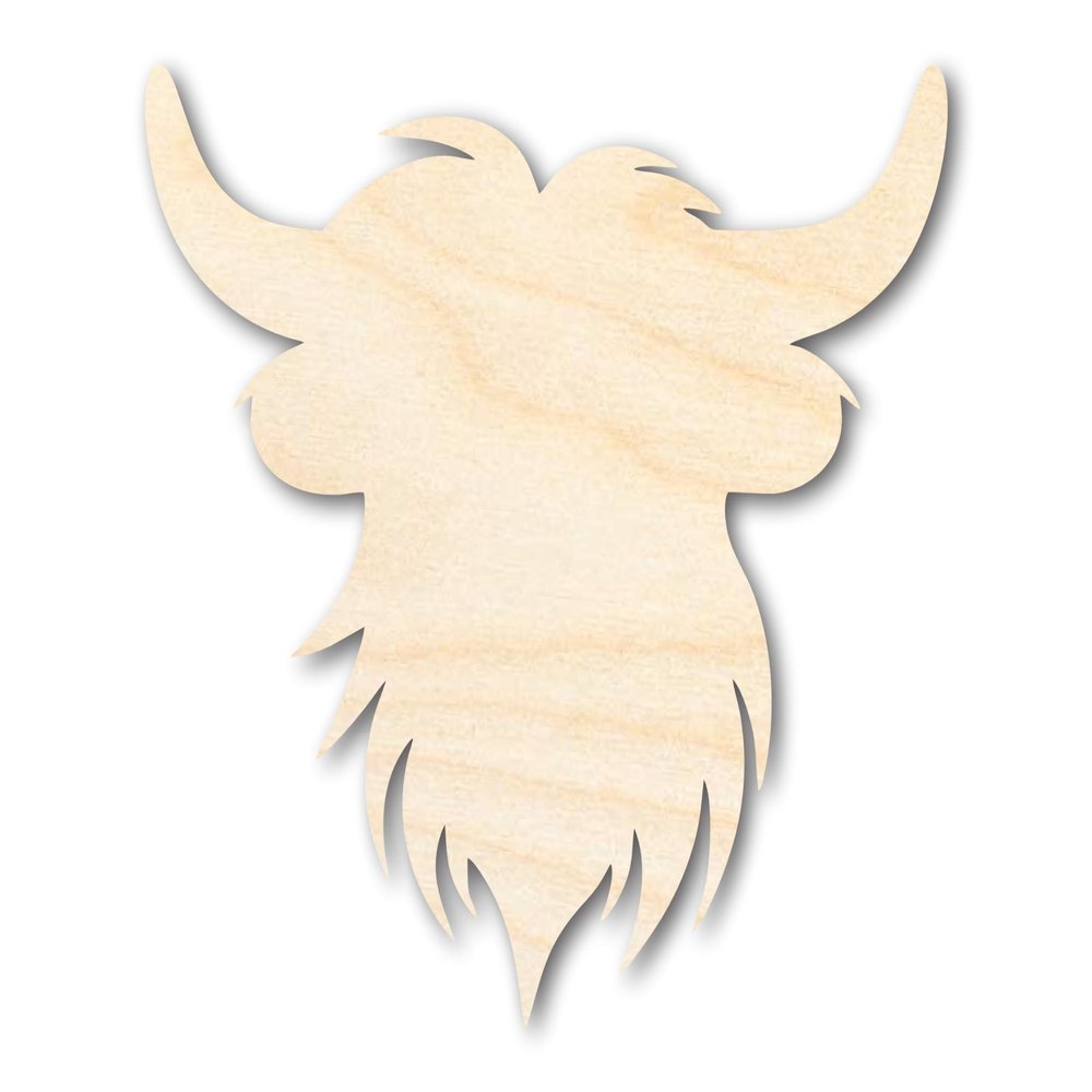 Unfinished Wood Highland Cow Head Shape | DIY Craft Cutout | up to 46" DIY 16" / 1/8"