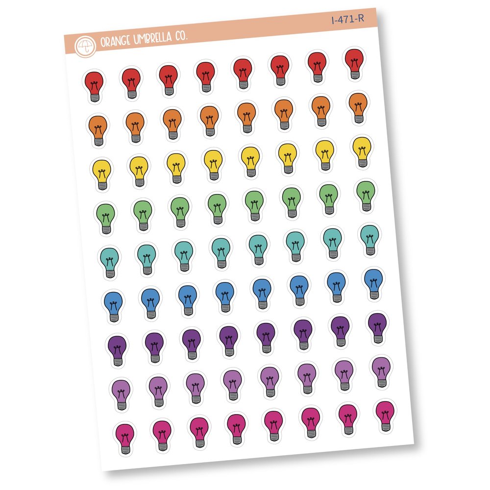 Light Bulb Label Planner Stickers | Lightbulb Icon Labels | Color Fill Print Planning Stickers | I-471 (Rainbow)