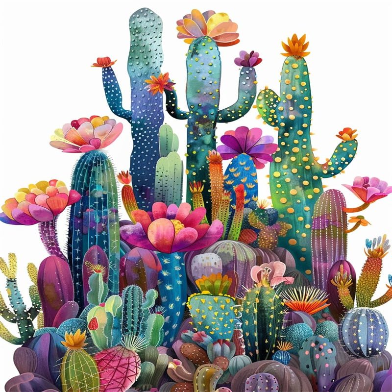 Walluminati Stamped Cross Stitch Kits for Adults Beginners, Embroidery Kits Full Range of Cross Stitch Stamped Kits Needlepoint Kits Cross Stitch Patterns(Cactus Pattern,16x20inch)