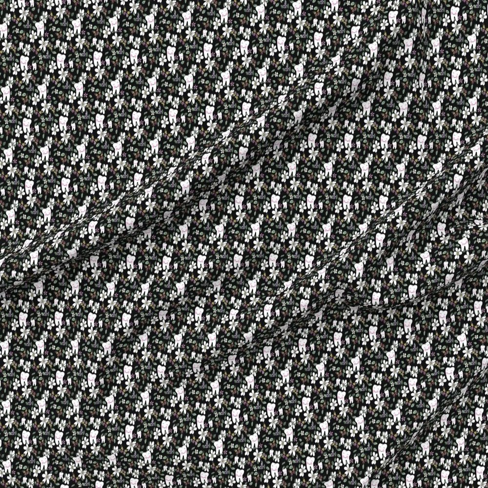 Fabric Cute Floral Teeth Small Scale Tooth Flowers Dentist Smile Floss Dental Printed on Organic Cotton Sateen Fabric by the Yard - Sewing Quilting Apparel Home Decor