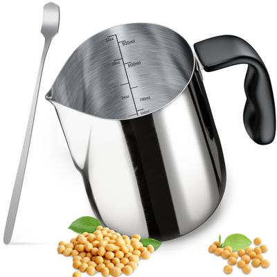 CasaCulina Candle Making Pouring Pot with Stirring Spoon, 32oz Stainless Steel Wax Melting Pot with Heat-Resistant Handle, Double Boiler Candle Making Pitcher with Dripless Pouring Spout Design