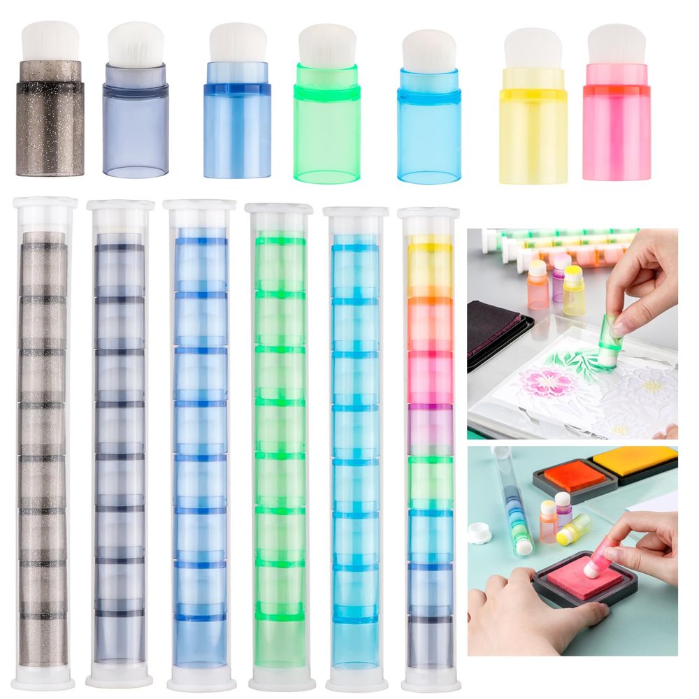 48 Pcs/Set Soft Bristles Finger Daubers with 6 Storage Box Ink Blending Brushes Mini Stackable Blender Brushes Brush Head 0.75'' for Cardmaking Painting Drawing Handles Ink Blender Tool