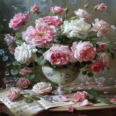 Walluminati Stamped Cross Stitch Kits Beginners Full Range of Embroidery Kits for Adults 11CT Embroidery Patterns Needlepoint Kits Printed Cross Stitch Kits(Pink Roses Bouquet,16x20inch)