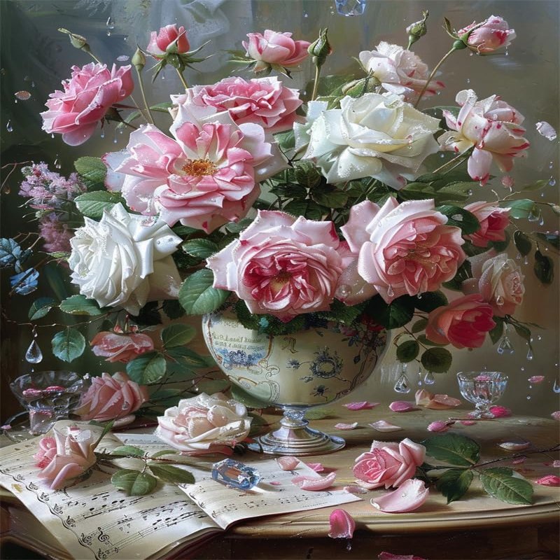 Walluminati Stamped Cross Stitch Kits Beginners Full Range of Embroidery Kits for Adults 11CT Embroidery Patterns Needlepoint Kits Printed Cross Stitch Kits(Pink Roses Bouquet,16x20inch)