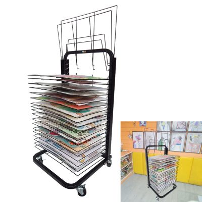 Foldable and Flip Up Art Drying Rack with Lockable Wheels, Painting Drying Rack for Classroom, Art Studio, Canvas Rack Art Storage - Sturdy Steel Construction, Ideal for Schools and Art Clubs, Black(2