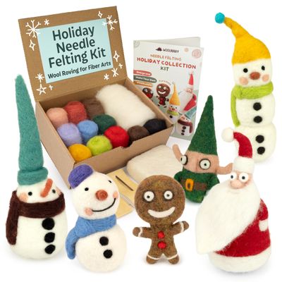 Woolbuddy Needle Felting Kit for Beginners & Adults Christmas Holiday DIY Felting Kit with Wool Roving, Felting Needles, Pad & Instructions Felting Kits for Adults Christmas Crafts & Gifts