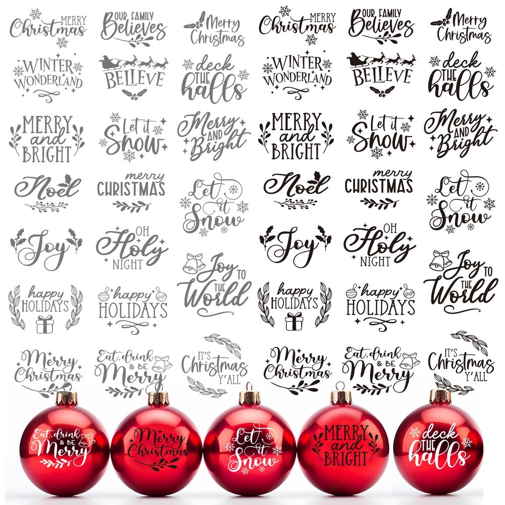 40 Pieces Christmas Word Stickers for Crafts Christmas Vinyl Stickers Waterproof Xmas Decals for Ornament Ball Wood Cup Glass Water Bottle Decoration (40 pcs Words)