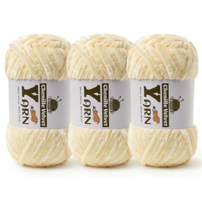 3 Pack Plush Chenille Chunky Yarn - Fluffy Velvet Yarn Crochet for Blanket Knitting and Crocheting - Soft Baby Yarns for Crocheting - Amigurumi Crochet Yarns 100g (87yds) (3 Milky White)