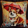 Kitquiver Latch Hook Kits Dog with Umbrella Latch Hook Cushion Kits Corgi Animal Cover Latch Hook Pillow Cover DIY Pillowcase Kit Adults Pillowcase Craft Kits with Printed Canvas 43x43cm, 564S261T view 1