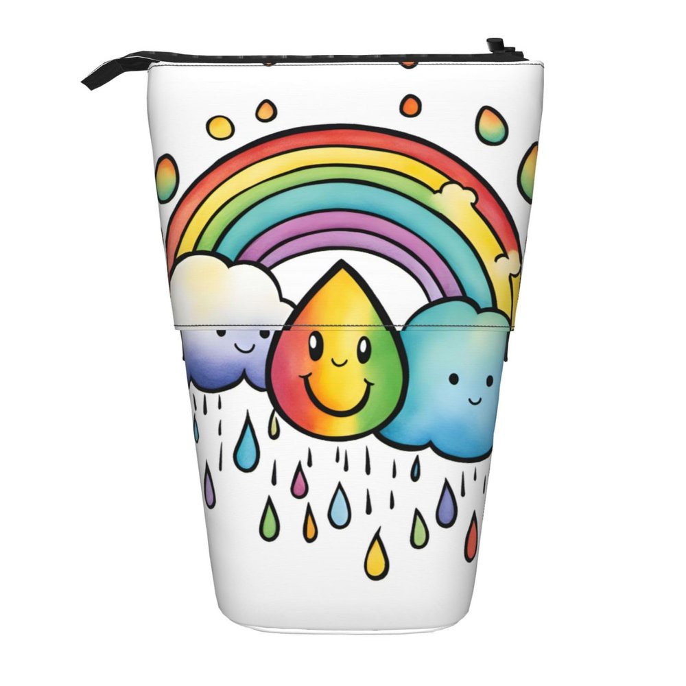 DRTGEDS Rainbow Clouds Raindrop Telescopic Pencil Case Pencil Pouch Holder,Organizer Stationery Pen Case Box With Zipper