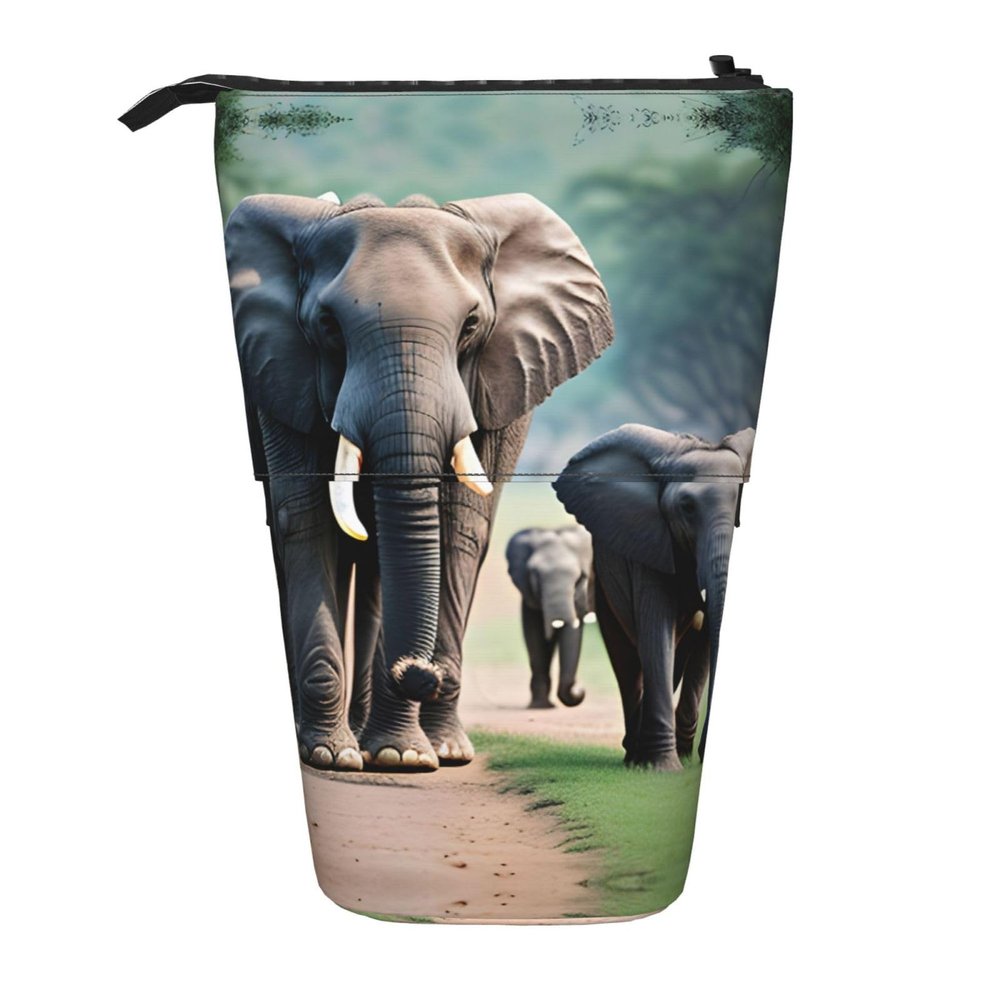 DRTGEDS Elephant Family Telescopic Pencil Case Pencil Pouch Holder,Organizer Stationery Pen Case Box With Zipper
