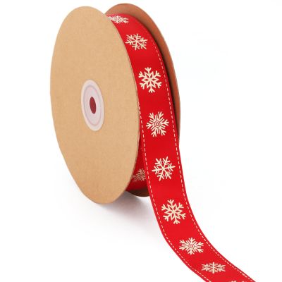 LaRibbons Christmas Satin Ribbon for Gift Package Wrapping, 1'' x 50Y Red and Gold Snowflake Ribbon for Holiday, Hair Bow, Crafts, Xmas Decoration