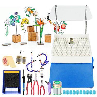agreilduite Glass Craft Starter Tool Kit with Glass Grinder/Glass Cutter Tool Kit/Soldering Iron Kit/solder exhaust fan/Solder Clamp/Consumables,Professional 15pcs Soldered Stained glass kit