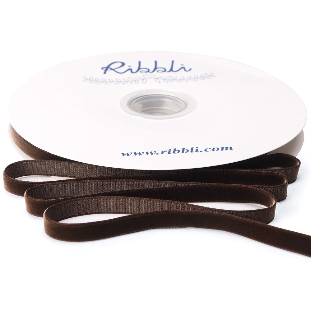 Ribbli Brown Velvet Ribbon 3/8 Inches Continuous 25 Yard Spool Brown Christmas Ribbon for Gift Wrapping Crafts Home Decor