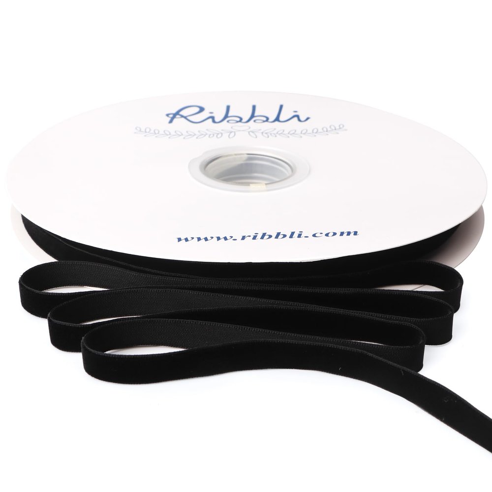 Ribbli Black Velvet Ribbon 3/8 Inches Continuous 25 Yard Spool Black Christmas Ribbon for Gift Wrapping Crafts Home Decor