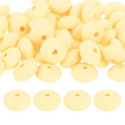 uxcell 50Pcs 12mm Silicone Lentil Beads, Rubber Abacus Focal Bead Loose Bulk Beads for DIY Keychain Pens Bracelets Jewelry Making (Light Yellow)