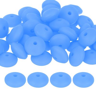 uxcell 50Pcs 12mm Silicone Lentil Beads, Rubber Abacus Focal Bead Loose Bulk Beads for DIY Keychain Pens Bracelets Jewelry Making (Blue)
