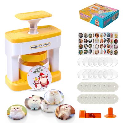 Button Maker Machine, 55mm(2.16 inch) Pin Badge Maker Machine, DIY Badge Punch Press Kit with 48 pcs Button Parts Pictures, Circle Cutter, Arts & Crafts Birthday Gifts for kids, School Projects