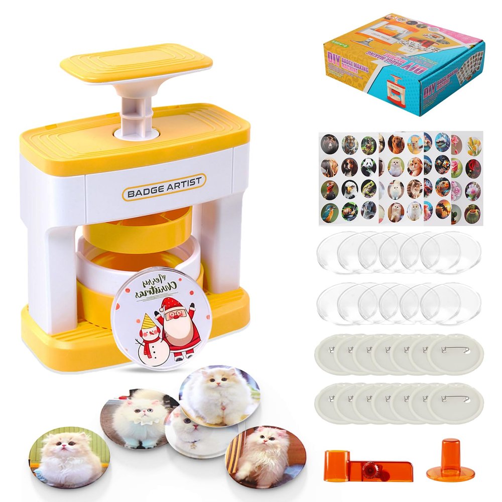Button Maker Machine, 55mm(2.16 inch) Pin Badge Maker Machine, DIY Badge Punch Press Kit with 48 pcs Button Parts Pictures, Circle Cutter, Arts & Crafts Birthday Gifts for kids, School Projects